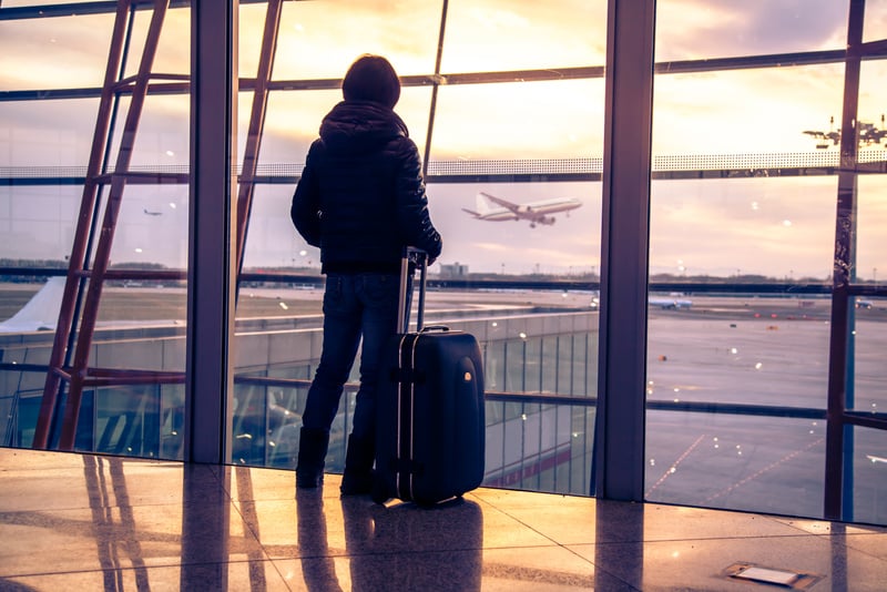 Traveler silhouettes at airport,Beijing